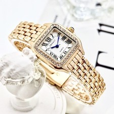 Gold Luxury Watch Women Square Diamond Waterp...
