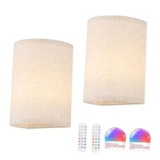 Adhesive Battery Operated Wall Sconce Set of 2, 5000 2 Pack Half-circle Linen
