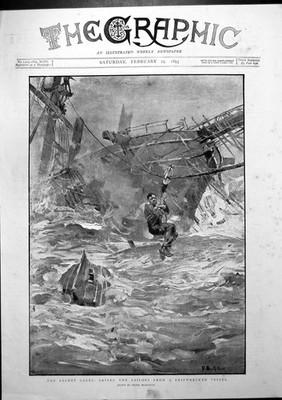 Antiker alter Druck aktuelle Gales retten Matrosen vor Schiffbruch 1893 19.