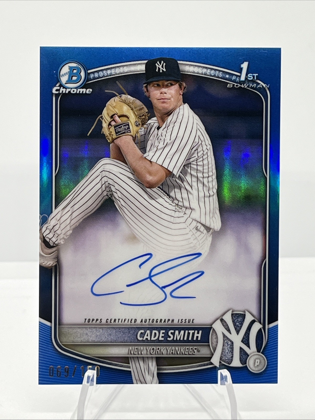 2025 Bowman Chrome 1st Cade Smith True Blue Refractor Auto /150 Yankees