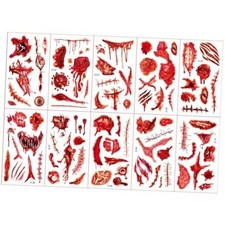 10 Sheets Halloween Scar Tattoos, Horror Realistic Fake Wound Stitch Style-D