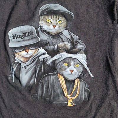 Men's Gangsta Cat Trio Black Graphic Tee with Short Sleeve XL Hug Life
