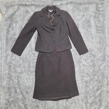 Ann Taylor Brown Button Two Piece Tweed Skirt Suit, Women's Small/Medium