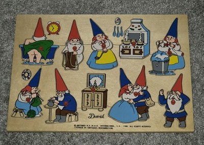 Vintage 1980er Unieboek Holzklammer Puzzle David der Wichtel Retro Kitsch süß
