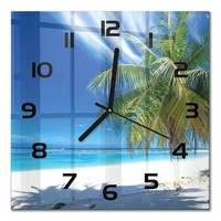 Wanduhr Aus Glas Mit Leisem Uhrwerk Tropischer Strand Schwarze Zeiger 30X30 Cm