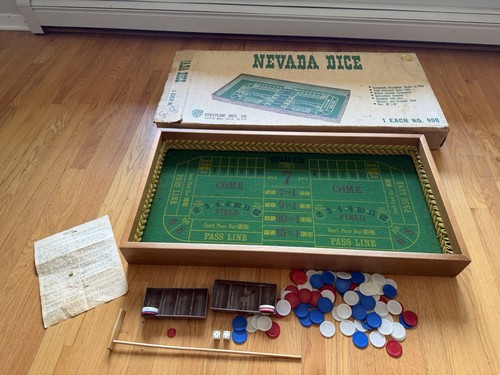 Crestline Vtg 1960s Nevada Dice Craps Table Top Game Poker Portable Original Box