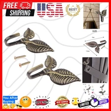 2Pcs Curtain Tieback Hooks Multifunctional Wall Hook Bronze Vintage Leaf Design