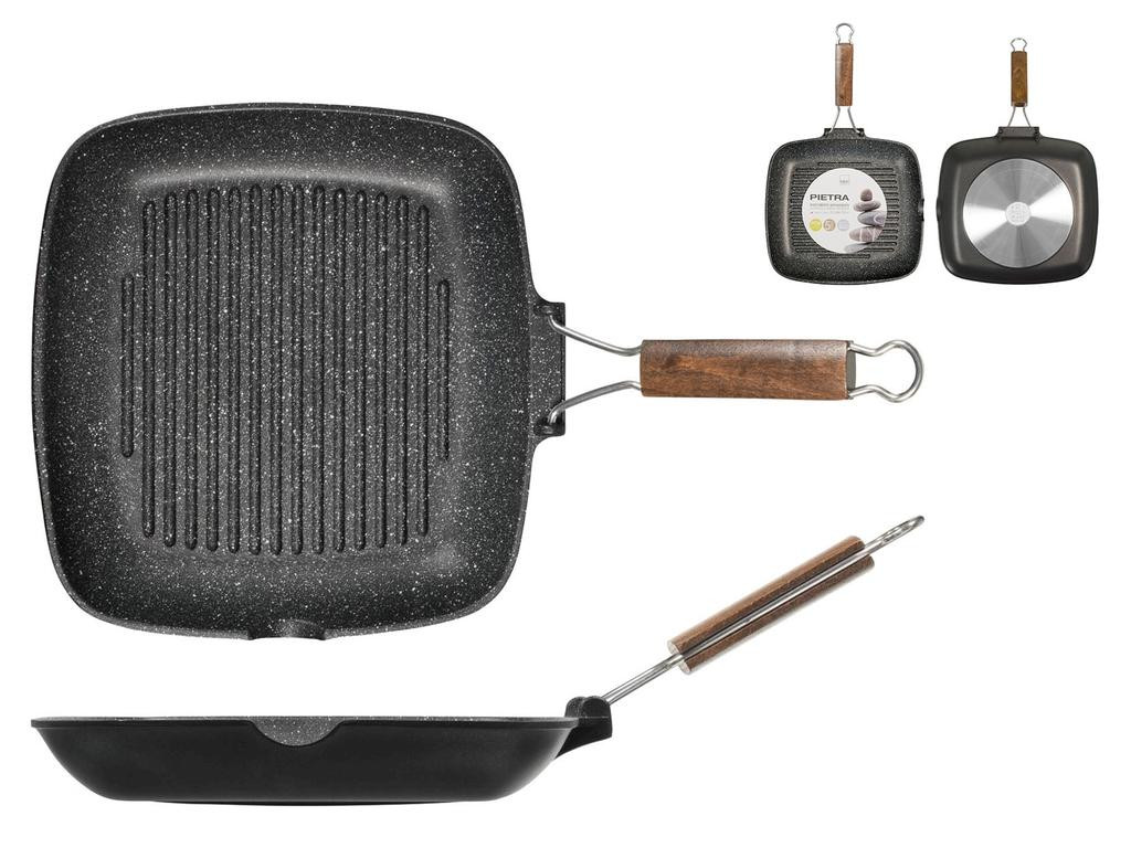 Bistecchiera H&H antiaderente pietra manico pieghevole Cm 28