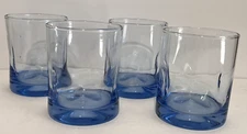 Set of (4) Blue Libbey Crisa Pinched Thumbprint Rocks Glasses 4"