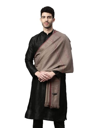 Men's Woollen Kanni Shawl Stole Wrap Authentic Kashmiri Luxury Pashmina Beige B1 - Picture 1 of 3