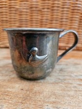 Vintage Children  s Baby Silver Plated One Handled Sippy Cup No Lid Duck Design