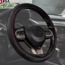 Leather Car Steering Wheel Cover For Good Grip Auto Accessories 15 Black Red Us Leather Car Steering Wheel Cover For Good Grip Auto Accessories 15 Black Red Us