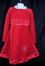 Little Bitty Girls Size 5 Red Velvet Dress Christmas Holiday Flower SequinDetail