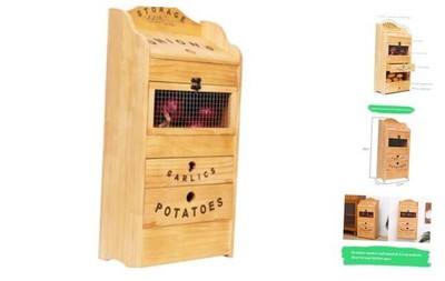  Pine Wood Veggie Bin for Potato, Onion and 1 Garlic Drawer Vegetable Box for 