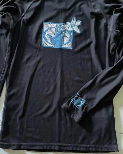 Boys Girls Small Body Glove UVP Long Sleeve Swim Shirt Black with Blue Design - Picture 2 of 8