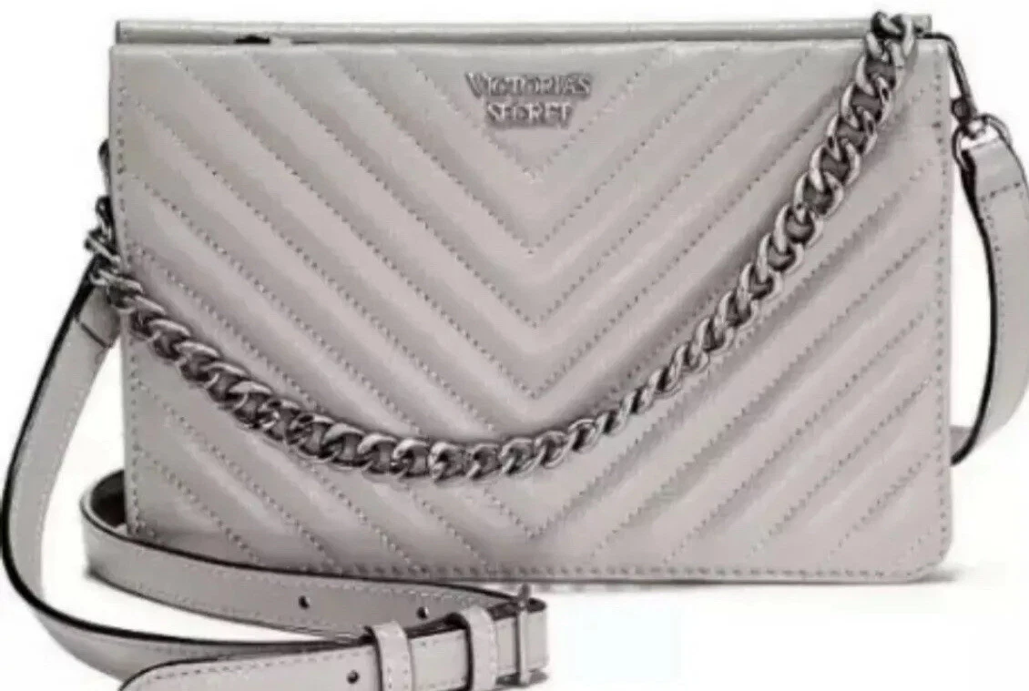 Victoria s Secret VS Grey Pebbled V Quilt Crossbody Bag MSRP