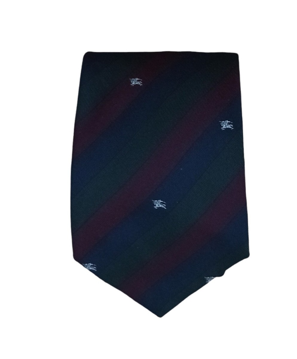 BURBERRYS Blue Striped Monogrammed Logo Silk Tie ENGLAND 57