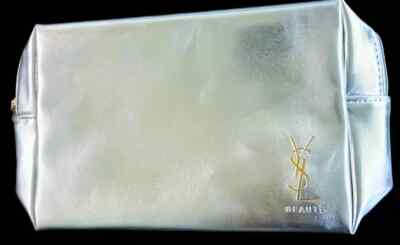 NEW YSL Beaute Metallic Silver Makeup Bag Cosmetic Pouch | eBay