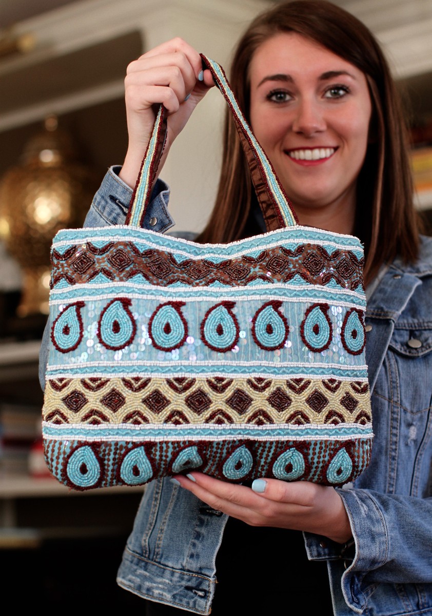 【新品・未使用タグ付】 Christiana ショルダーバッグ ビーズバッグ CHRISTIANA BEADED PURSE FRENCH BLUE PAISLEY TOTE DESIGN | eBay