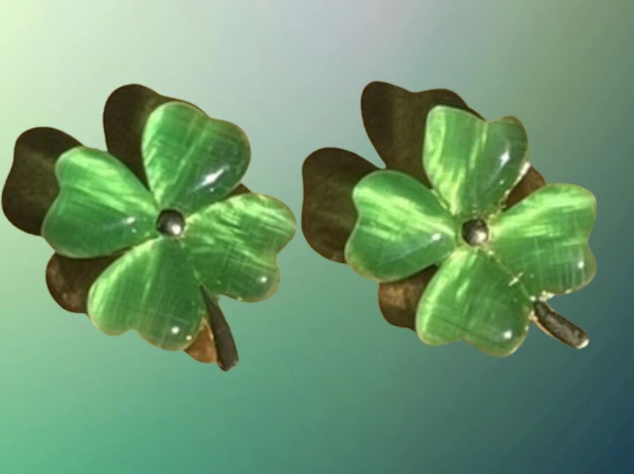 Новый St Patricks день изящный ирландский трилистник зеленый серьги-гвоздики весна полупрозрачный - Изображение 3 из 4
