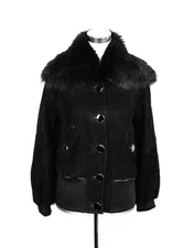 100% LEATHER SHEARLING & LEATHER COAT JACKET COLLAR  BLACK SIZE 42 BRAND NEW 109