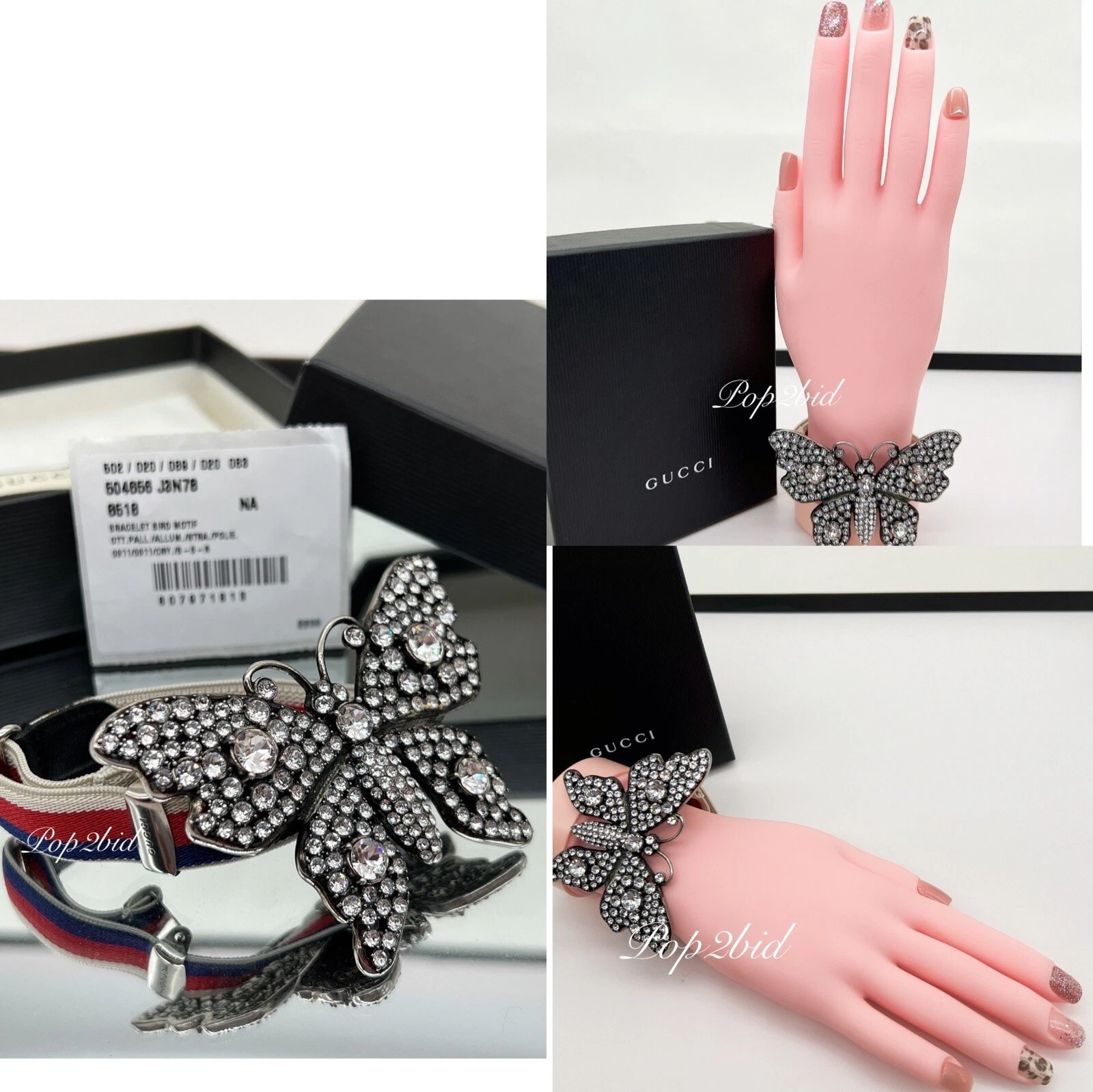 GUCCI Bracciale Regolabile Nuovo con Etichette 100% Autentico Cristallo Farfalla Telaio Farfalla Nuovo con Etichette