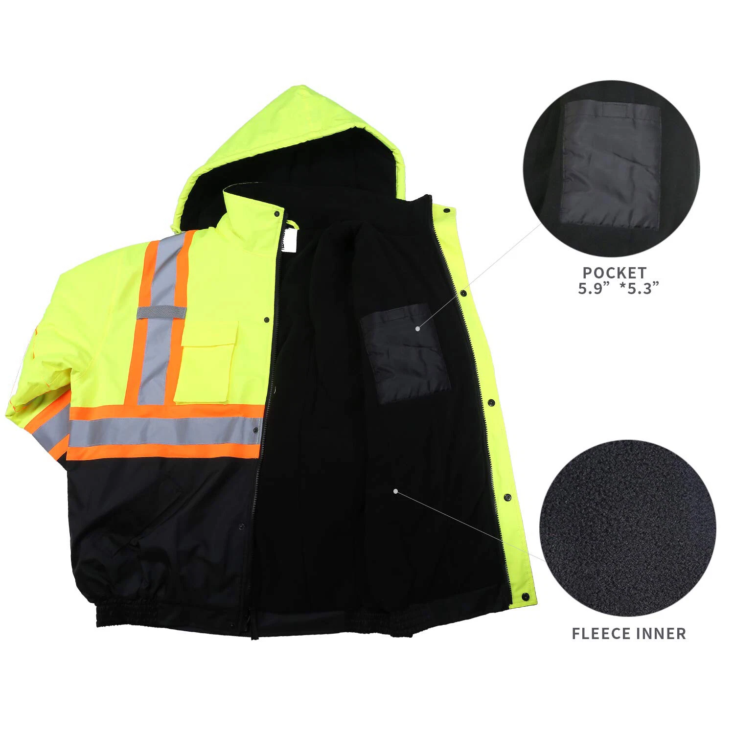 Hi Vis Class 3 Insulated Safety Jacket Bomber Jacket Coat Fleece Reflective  image 6
