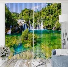 3D Natural Waterfall Lake ZHUA4150 Photo Curtain Window Blockout Fabric Amy 2023