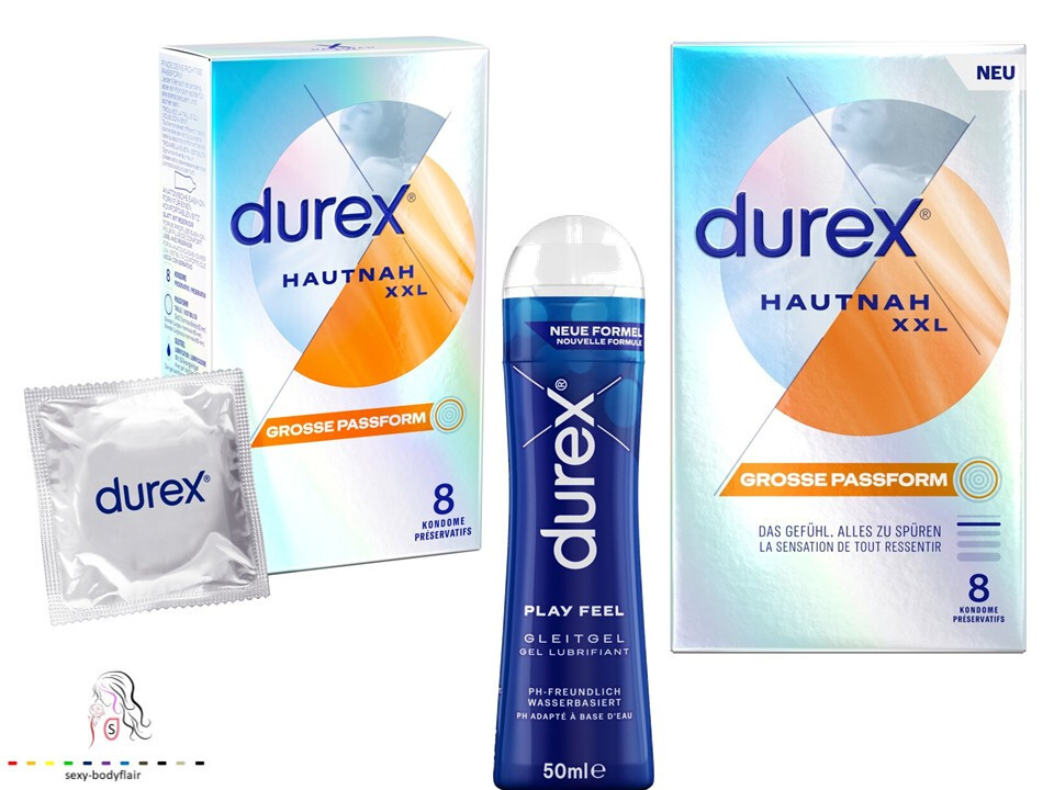 ♥ 16 durex Kondome Hautnah XXL 60mm 2 x 8er  + 50ml play feel Condome