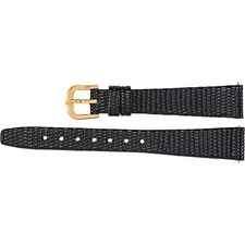 Ladies 8 mm Regular Black Leather Flat Lizard Grain Watch Strap Band