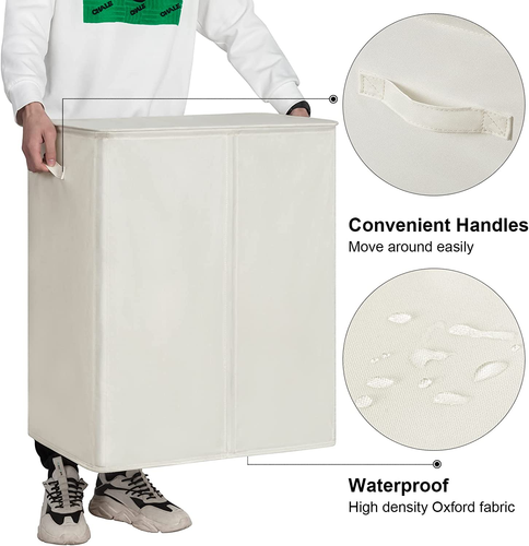 154L Double Laundry Basket with Lid and Removable Laundry Bags Large Collapsible - Picture 6 of 12