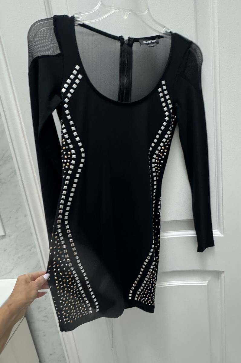 BEBE Dress illusion Black with silver metal Studs XS