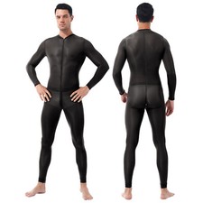 Mens See Through Mesh Sheer Long Sleeve Leotard Bodysuit Jumpsuit Party Clubwear