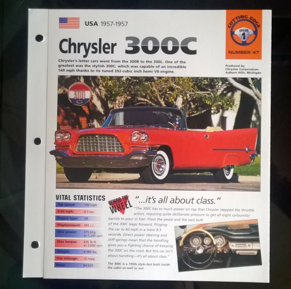 Imp 1957 Chrysler 300C  information brochure hot cars race car hot rod