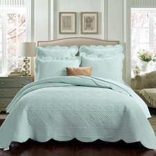 Sage Garden Luxury Pure Cotton Quilt, King, Light Aqua
