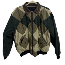 Vintage Green/Beige Faconnable Bomber Jacket Diamond Print Size S Oversized