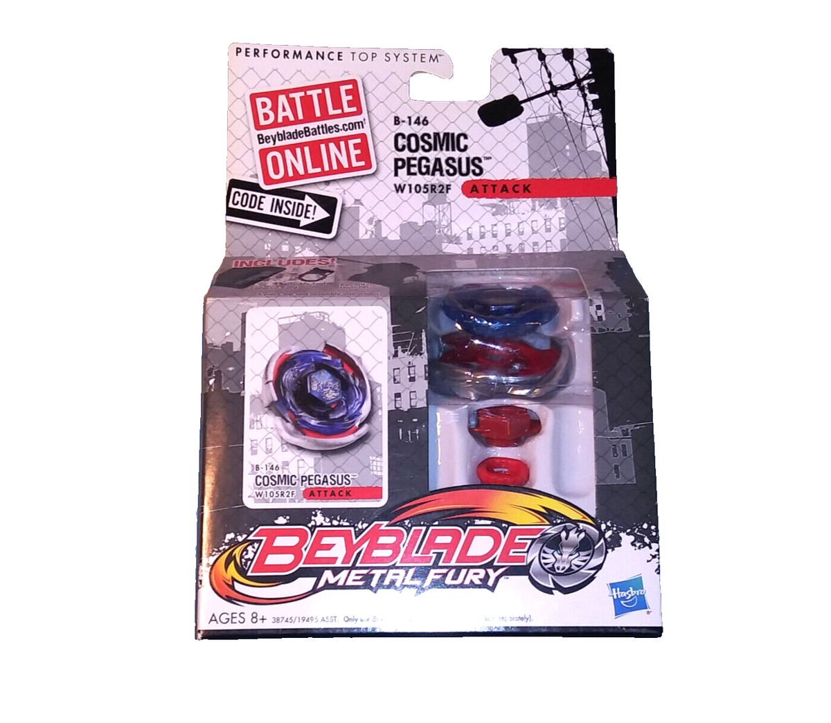 Beyblade Metal Fury B-146 COSMIC PEGASUS W105R2F ATTACK -Hasbro