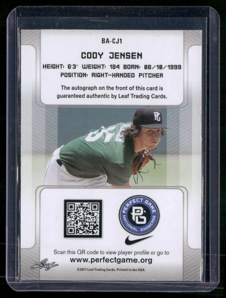 2017 Leaf Perfect Game National Showcase #BA-CJ1 Cody Jensen Yellow #/25 - Image 2 of 2