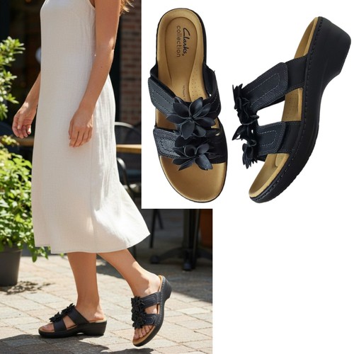Clarks Merliah Raelyn sandals black leather strappy bohemian grandma summer