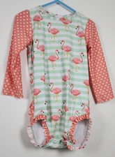 Sugar House Girls 3T Pink Flamingo Long Sleeve One Piece Ruffles Swimsuit