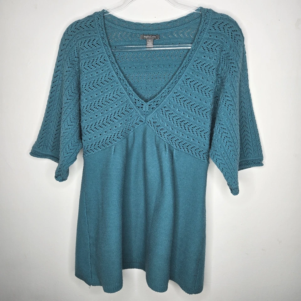 Mini Vestido Suéter Vintage Apt 9 Babydoll Crochet Tejido Y2K Talla PL Boho Festival Foto 2 de 4