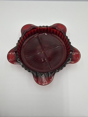 Vintage Anchor Hocking Five Point Round, Ruby Red Ashtray