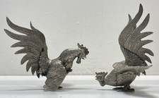 Rooster Sculptures Art Metal Figurines - Lot of 2
