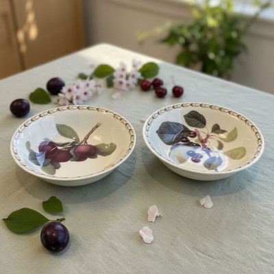 Churchill Hooker s Fruit Bowls Set 2 Cherry Plum Fine China RHS Dish