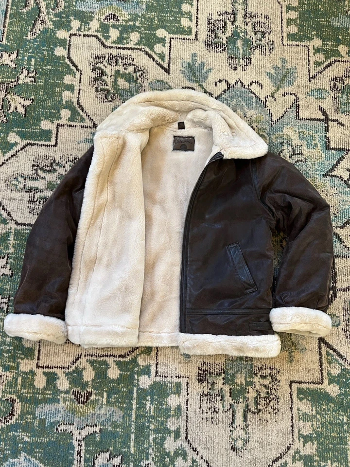 St. John's Bay Men's Vintage Leather Sherpa Lined Aviator Jacket Medium - Image 4 of 4
