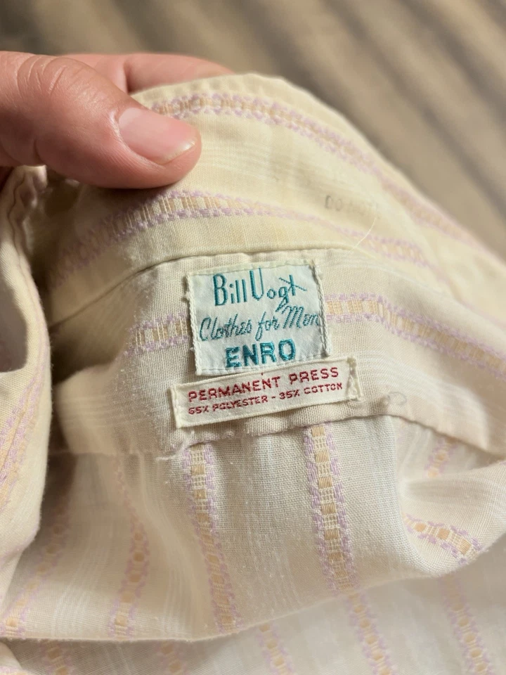 Camisa De Colección Enro Años 60 Abotonada Para Hombre Pequeña 15 1/2 Amarillo Rosa Bordado MCM Foto 2 de 4