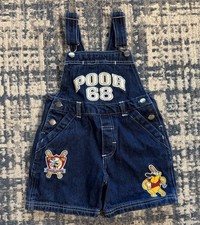 Vintage 90s Disney  s POOH 1968 100 Acre Champs Baseball Denim And Overalls Sz 3T