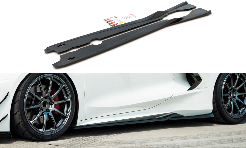 Rajouts de bas de caisse Corvette C8 Maxton finition luxueuse noir brillant pour supercar