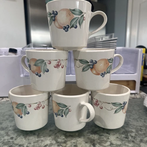 Set Of 6 Corning Ware Corelle Abundance Coffee/Tea Cups Mugs Fruit Pattern