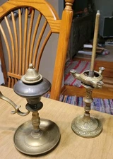 Vtg Brass Whale Oil Lamp Candlesticks